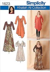 1623 Simplicity Khaliah Ali Knit Dress Lengths, Long Dress Knit Bodice Pattern 20w-28w New